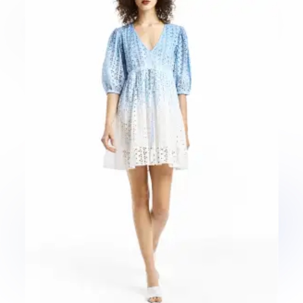 Super Natural Blue Sky Dip Dye Mini Cottagecore Dress Size Small